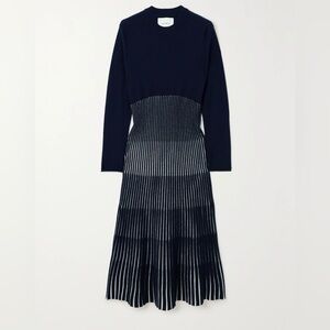 NTS Lisa Yang: Chic Navy and White Long Sleeve Dress